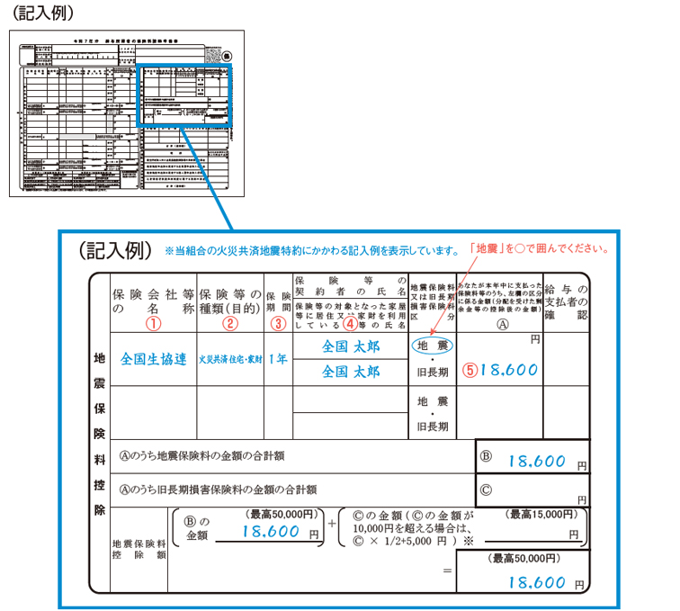 給与所得者の保険料控除証明書 記入例